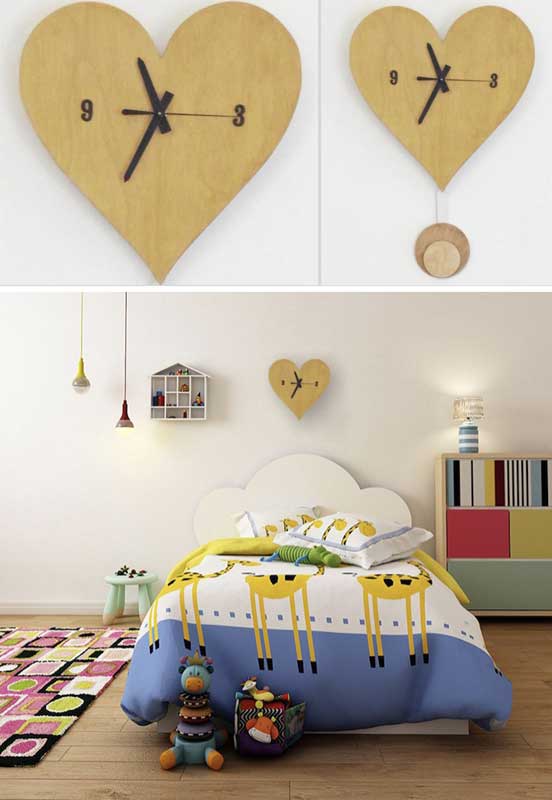 Heart Shaped Wood Pendulum Wall Clock
